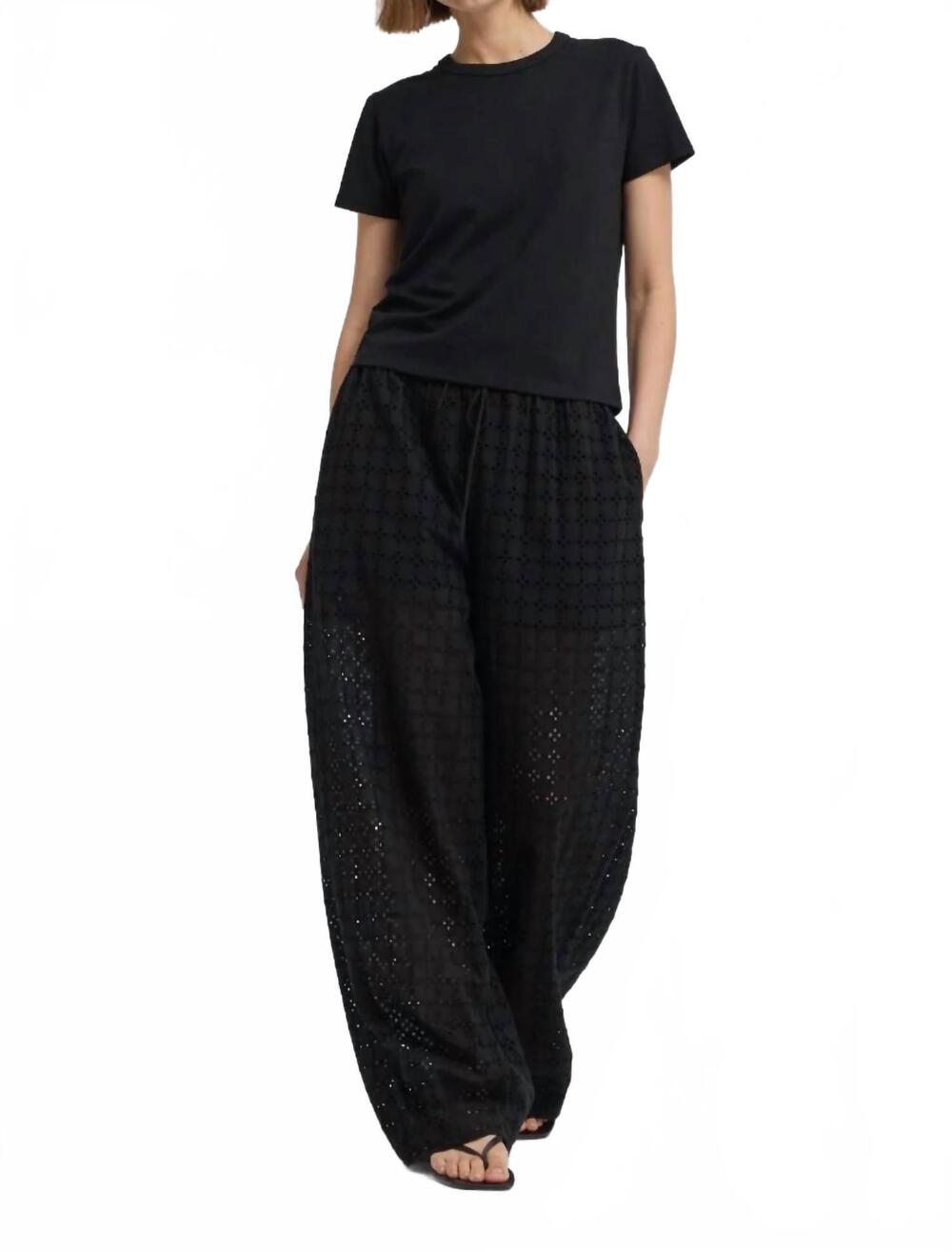 NEW GRADE & GATHER relaxed fit eyelet pants in black